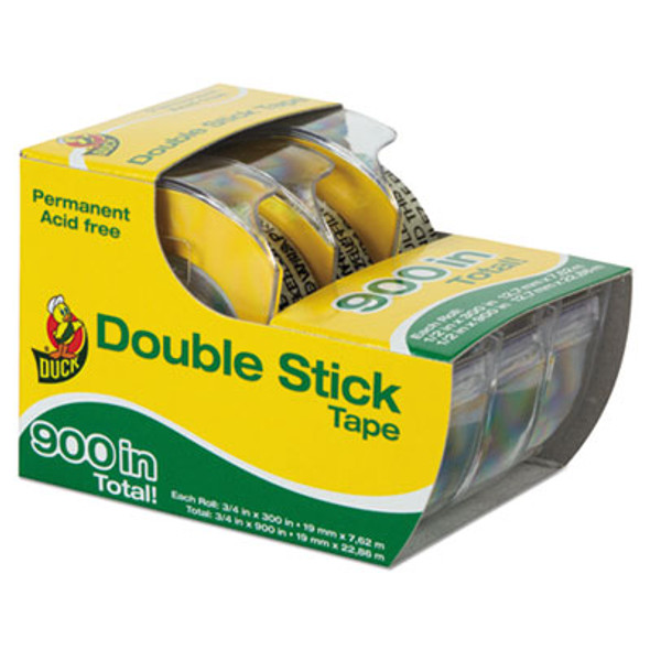 Permanent Double-Stick Tape With Dispenser, 1" Core, 0.5" X 25 Ft, Clear, 3/Pack