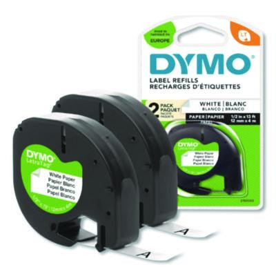 Letratag Paper Label Tape Cassettes, 0.5" X 13 Ft, White, 2/Pack