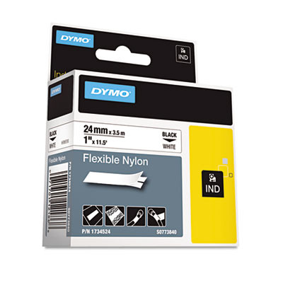 Rhino Flexible Nylon Industrial Label Tape, 1" X 11.5 Ft, White/Black Print