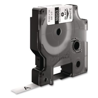 Rhino Heat Shrink Tubes Industrial Label Tape, 0.37" X 5 Ft, White/Black Print