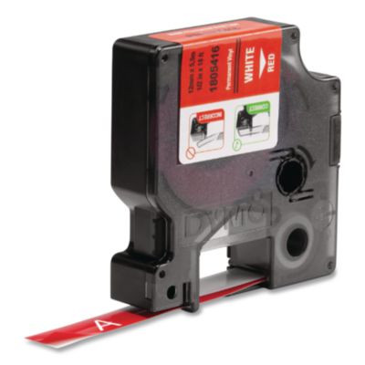 Rhino Permanent Vinyl Industrial Label Tape, 0.5" X 18 Ft, Red/White Print