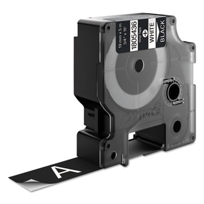Rhino Permanent Vinyl Industrial Label Tape, 0.75" X 18 Ft, Black/White Print