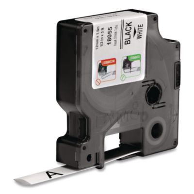 Rhino Heat Shrink Tubes Industrial Label Tape, 0.5" X 5 Ft, White/Black Print