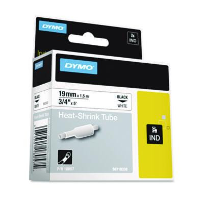 Rhino Heat Shrink Tubes Industrial Label Tape, 0.75" X 5 Ft, White/Black Print