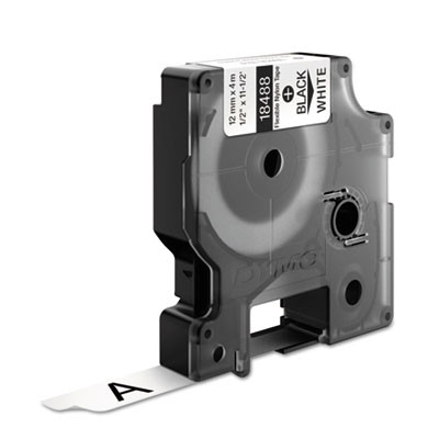 Rhino Permanent Vinyl Industrial Label Tape, 0.37" X 18 Ft, White/Black Print