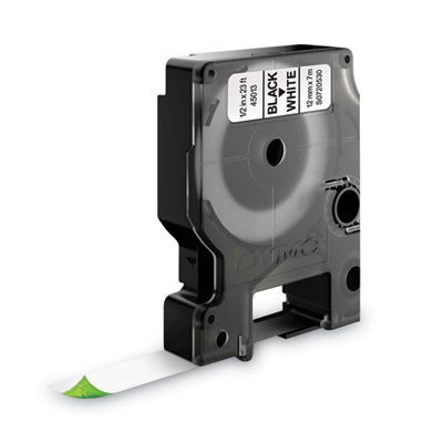 Rhino Permanent Poly Industrial Label Tape, 0.5" X 18 Ft, White/Black Print