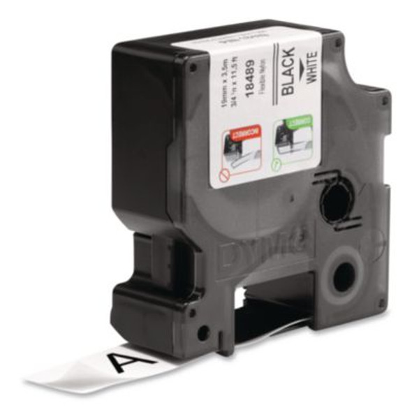 Rhino Flexible Nylon Industrial Label Tape, 0.75" X 11.5 Ft, White/Black Print