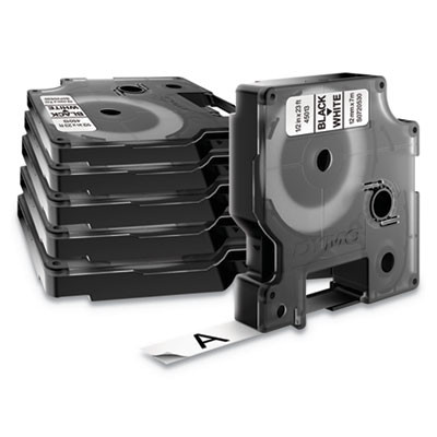 D1 Standard Labels, 0.5" x 23 Ft, Black Print On White Tape, 6/Pack