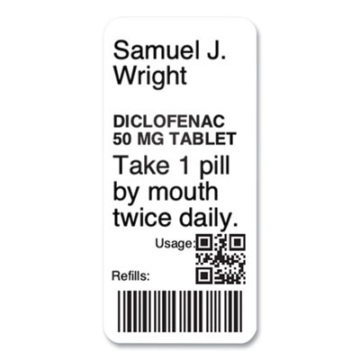 Lw Durable Labels, Medical Prescription Label, 1" x 2.13", White, 500 Labels/Roll