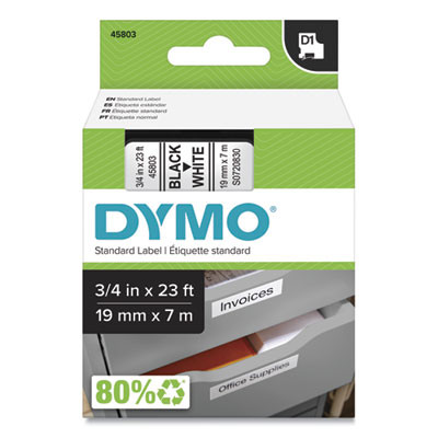 D1 High-Performance Polyester Removable Label Tape, 0.75" X 23 Ft, Black On White