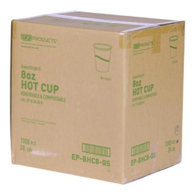 Greenstripe Renewable And Compostable Hot Cups, 8 Oz, Paper, White/Green, 50/Pack, 20 Packs/Carton
