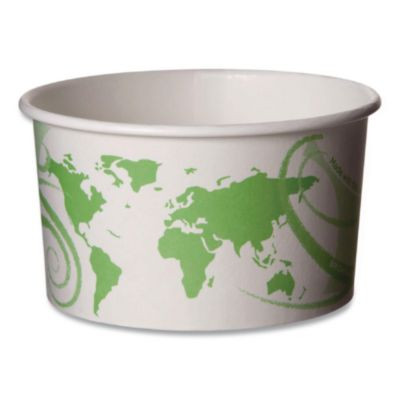 World Art Pla-Laminated Soup Containers, 5 Oz, White/Green, Paper, 1,000/Carton