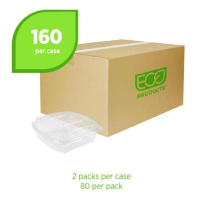 Renewable And Compostable Clear Clamshell Hinged Food Containers, 8 x 8 x 3, Plastic, 80/Pack, 2 Packs/Carton