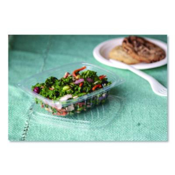 Renewable And Compostable Rectangular Deli Containers With Lid, 8 Oz, 3 x 4.83 x 1.5, Clear, Plastic, 50/Pack, 4 Packs/Carton