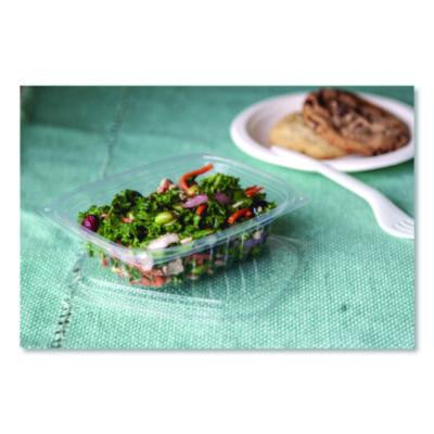 Renewable And Compostable Rectangular Deli Containers With Lid, 8 Oz, 3 x 4.83 x 1.5, Clear, Plastic, 50/Pack, 4 Packs/Carton