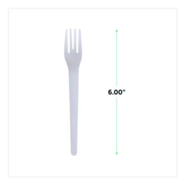 Plantware Compostable Cutlery, Fork, Plastic, White, 1,000/Carton