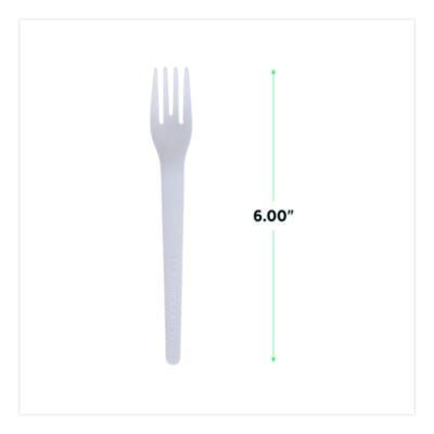 Plantware Compostable Cutlery, Fork, Plastic, White, 1,000/Carton