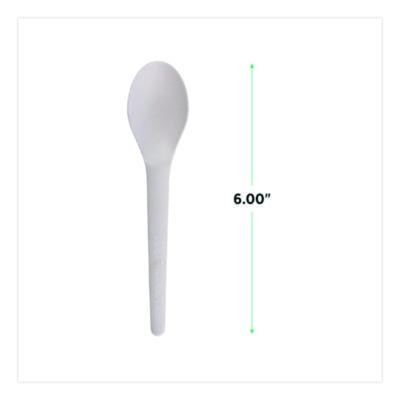 Plantware Compostable Cutlery, Spoon, Plastic, White, 1,000/Carton