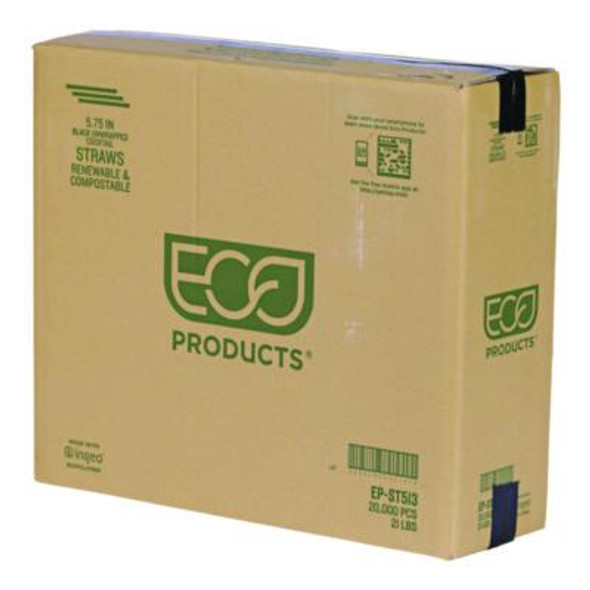 Unwrapped Straw, 5.75", Plastic, Black, 20,000/Carton