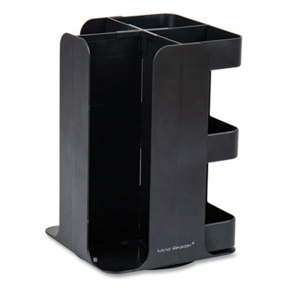 Anchor Collection 8-Compartment Coffee Cup, Lid, And Condiment Carousel Countertop Organizer, 8 x 8 x 12, Black