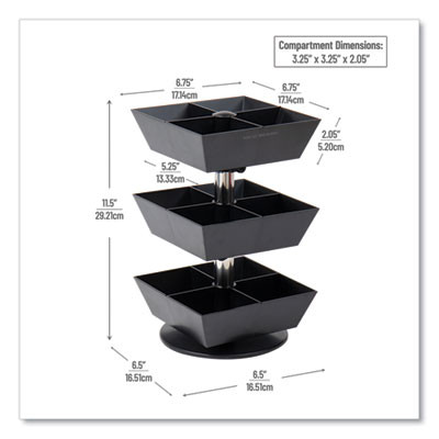 Anchor Collection 3-Tier 12-Compartment Tea And Condiment Carousel Countertop Organizer, 6.75 x 6.75 x 11.5, Black