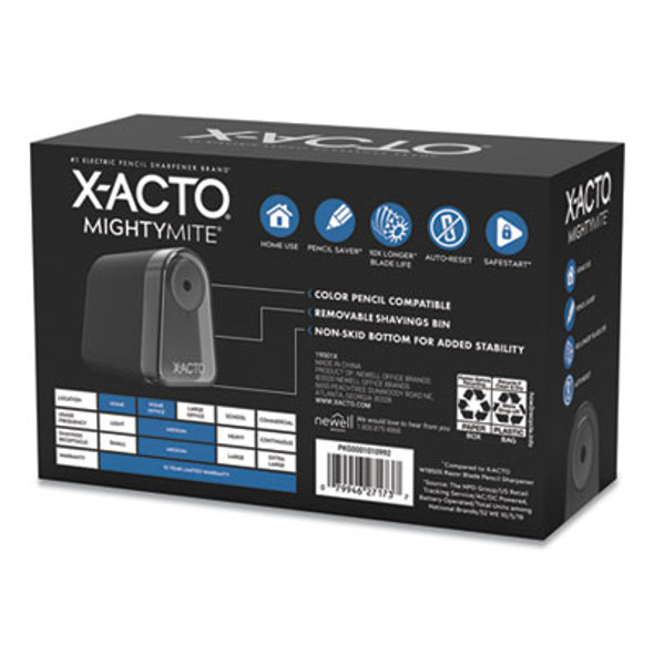 Model 19501 Mighty Mite Home Office Electric Pencil Sharpener, Ac-Powered, 3.5 X 5.5 X 4.5, Black/Gray/Smoke