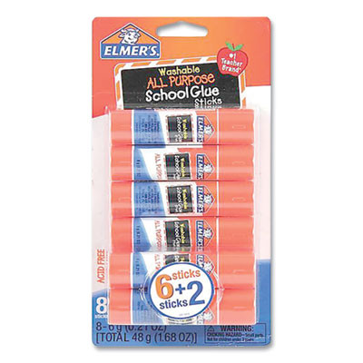 Washable School Glue Sticks, 0.21 Oz, Applies And Dries Clear, 8/Pack