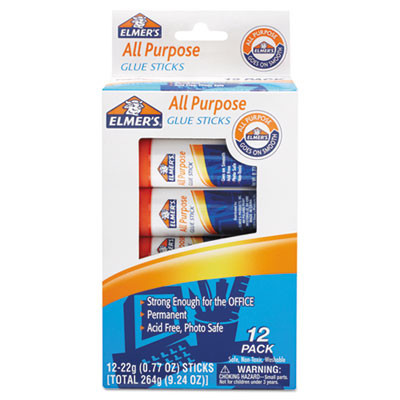 Disappearing Glue Stick, 0.77 Oz, Applies White, Dries Clear, 12/Pack