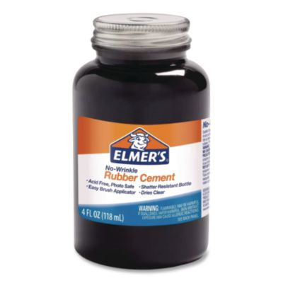 Rubber Cement With Brush Applicator, 4 Oz, Dries Clear