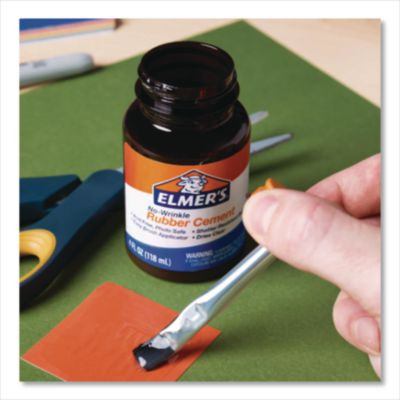 Rubber Cement With Brush Applicator, 4 Oz, Dries Clear