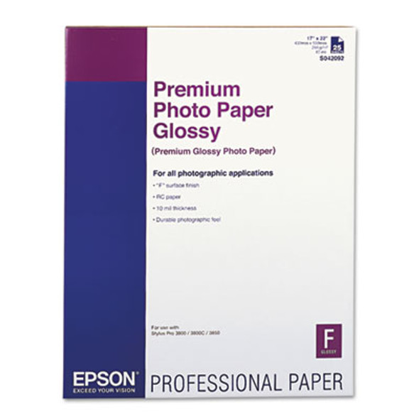 Premium Photo Paper, 10.4 Mil, 17 X 22, High-Gloss White, 25/Pack