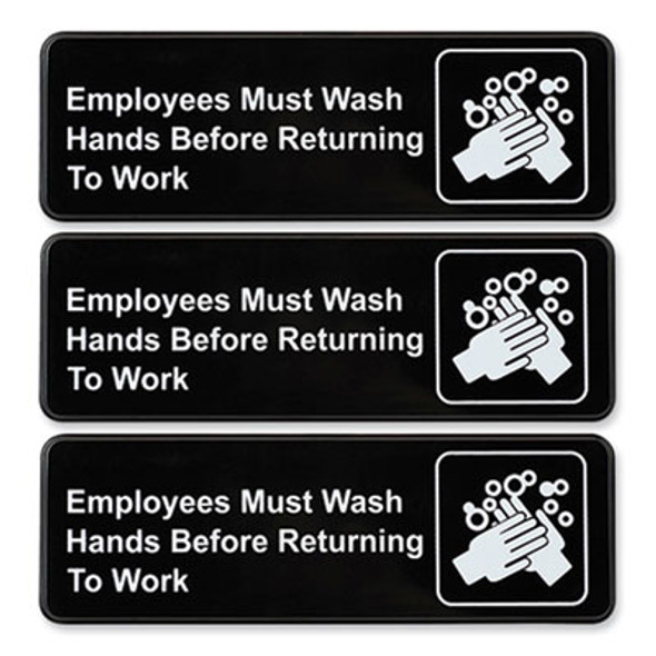 Indoor/Outdoor Restroom With Braille Text, 6" x 9", Black Face, White Graphics, 3/Pack