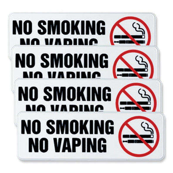 No Smoking No Vaping Indoor/Outdoor Wall Sign, 9" x 3", Black Face, Black/Red Graphics, 4/Pack