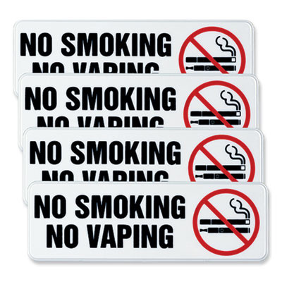 No Smoking No Vaping Indoor/Outdoor Wall Sign, 9" x 3", Black Face, Black/Red Graphics, 4/Pack