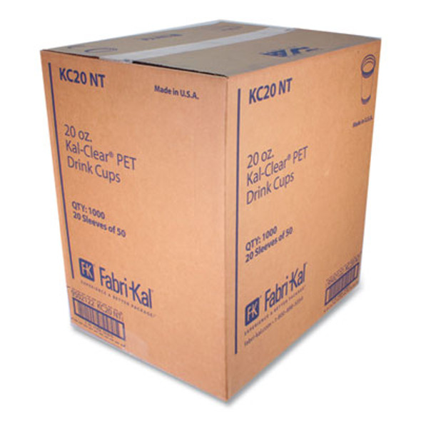 Kal-Clear Pet Cold Drink Cups, 20 Oz, Plastic, Clear, 50/Bag, 20 Bags/Carton