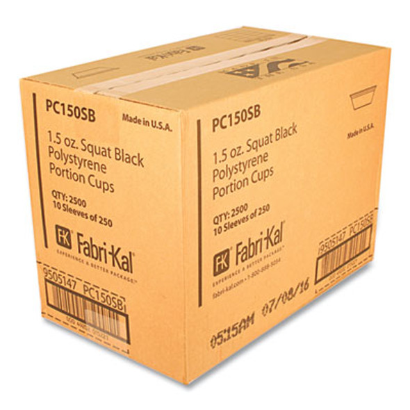 Portion Cups, 1.5 Oz, Squat, Plastic, Black, 250/Sleeve, 10 Sleeves/Carton