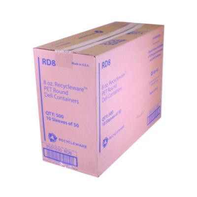 Recycleware Round Deli Container, 8 Oz, 4.6" Diameter x 1.7" h, Clear, Plastic, 500/Carton