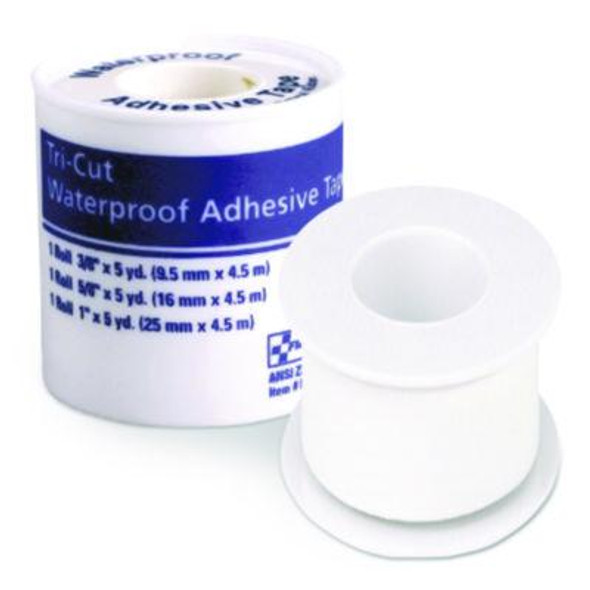 Tri-Cut Waterproof-Adhesive Medical Tape With Dispenser, Tri-Cut Width (0.38", 0.63", 1"), 5 Yds Long