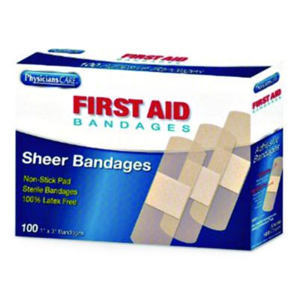 Adhesive Plastic Bandages, 1 X 3, 100/Box