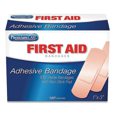 Adhesive Plastic Bandages, 1 X 3, 100/Box
