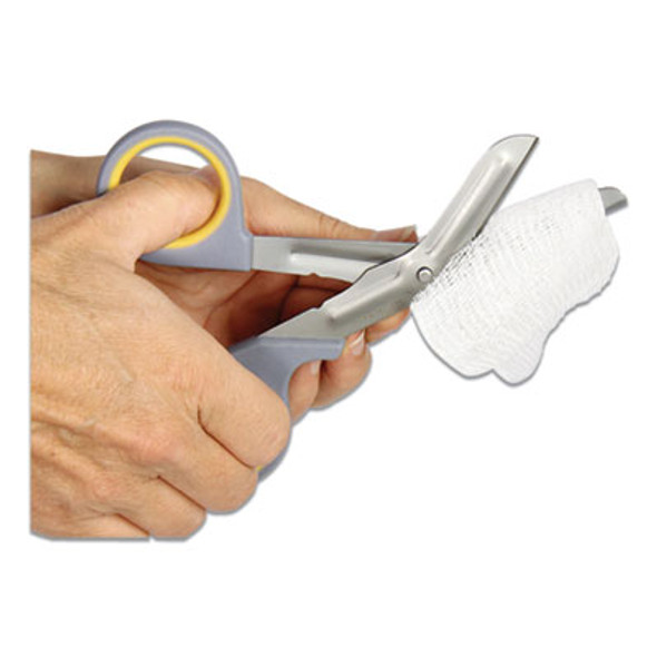 Titanium-Bonded Angled Medical Shears, 7" Long, 3" Cut Length, Crane-Style Gray/Yellow Handle