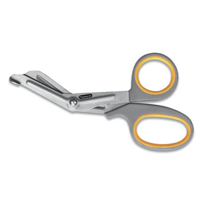 Titanium-Bonded Angled Medical Shears, 7" Long, 3" Cut Length, Crane-Style Gray/Yellow Handle