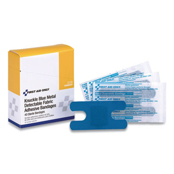 Blue Metal Detectable Fabric Adhesive Bandages, Four-Wing Knuckle, 1.5 X 3, 40/Box