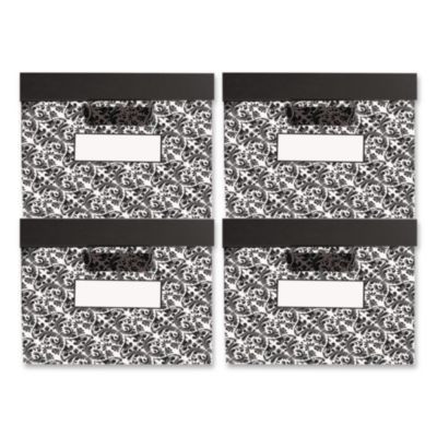 Stor/File Decorative Medium-Duty Storage Box, Letter/Legal Files, 12.5" X 16.25" X 10.5", Black/White Brocade Design, 4/Ct