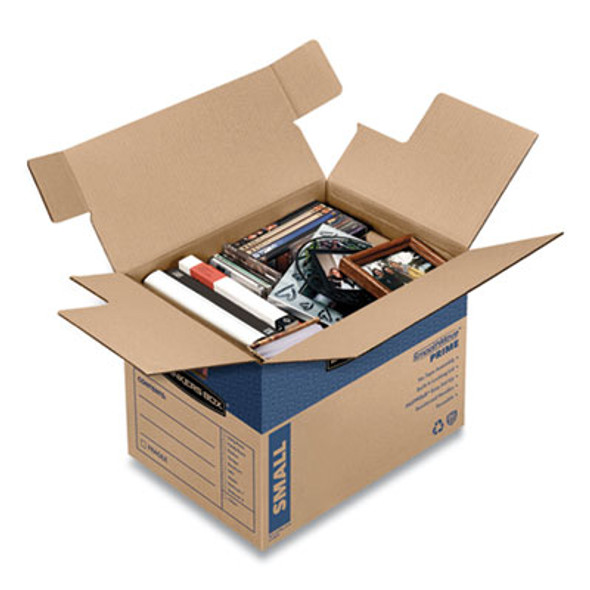 Smoothmove Prime Moving/Storage Boxes, Hinged Lid, Regular Slotted Container, Small, 12" x 16" x 12", Brown/Blue, 10/Carton