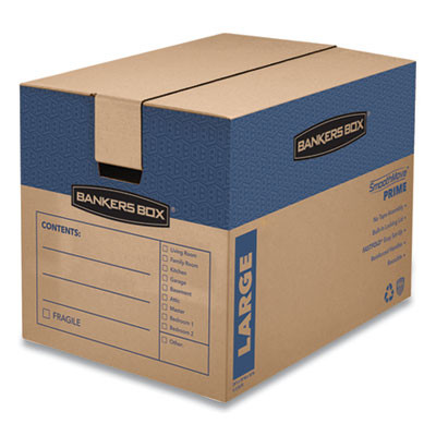 Smoothmove Prime Moving/Storage Boxes, Hinged Lid, Regular Slotted Container (Rsc), 18" x 24" x 18", Brown/Blue, 6/Carton