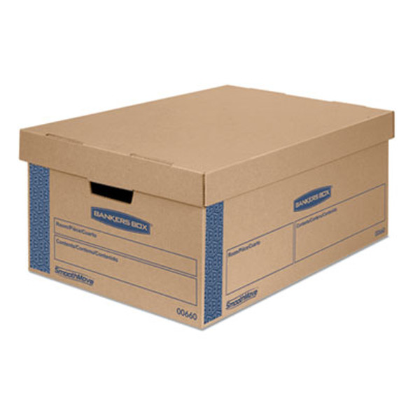 Smoothmove Prime Moving/Storage Boxes, Lift-Off Lid, Half Slotted Container, Large, 15" x 24" x 10", Brown/Blue, 8/Carton