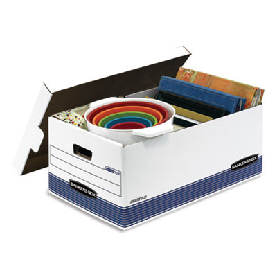 Stor/File Medium-Duty Storage Boxes, Legal Files, 15.88" X 25.38" X 10.25", White/Blue, 4/Carton