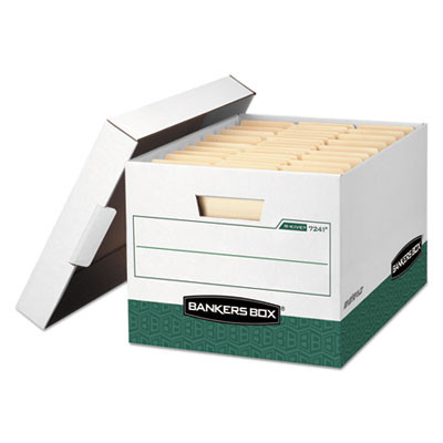 R-Kive Heavy-Duty Storage Boxes, Letter/Legal Files, 12.75" X 16.5" X 10.38", White/Green, 12/Carton