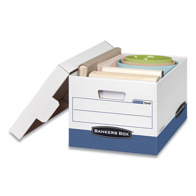 R-Kive Heavy-Duty Storage Boxes, Letter/Legal Files, 12.75" X 16.5" X 10.38", White/Blue, 4/Carton